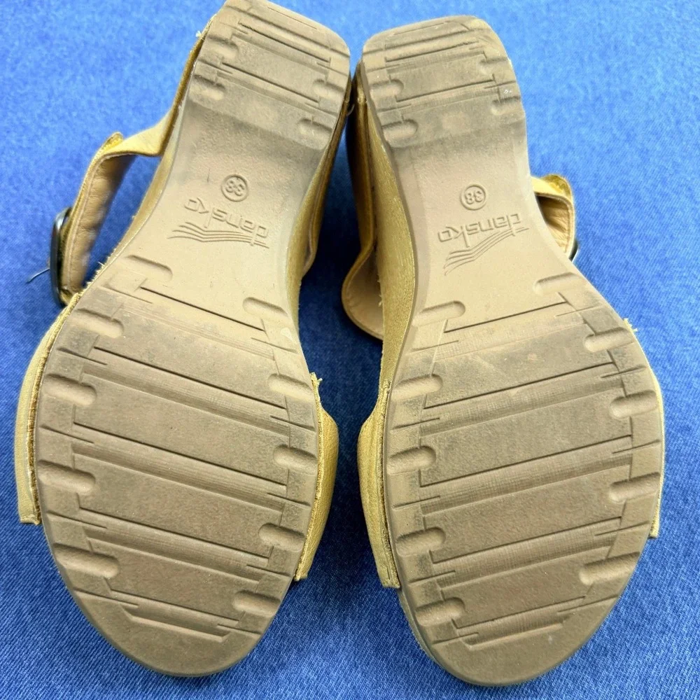 Dansko Women Tan Leather Wedge Sandals Buckle Strap Comfort Shoes Size 38